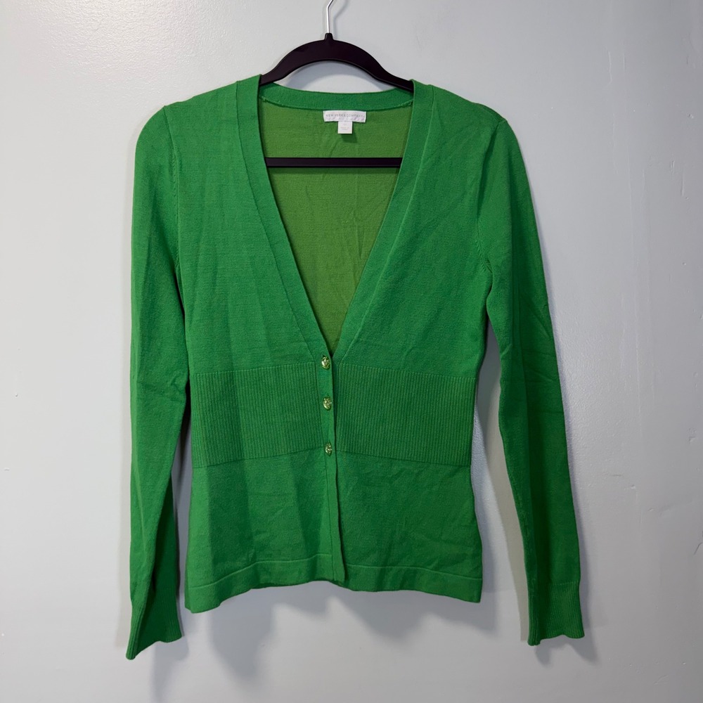 New York & Company Green V-Neck Cardigan Sweater XS